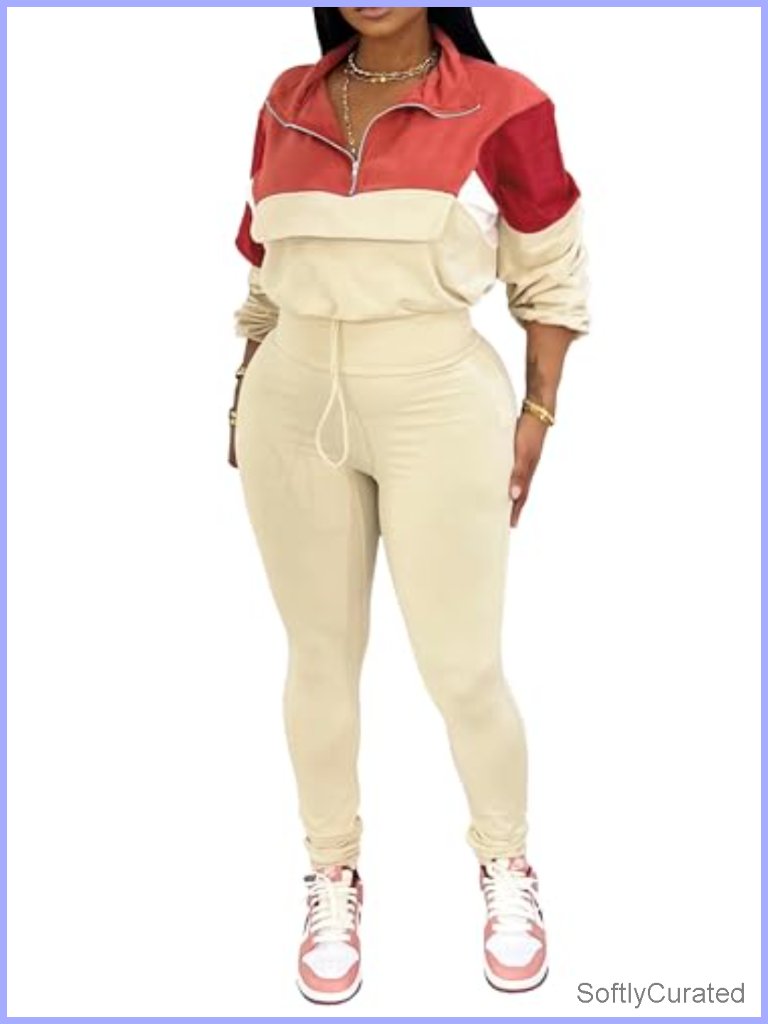 2 Piece Tracksuit Half Zip Long Sleeve Sweatshirt Sweatpants Casual Streetwear